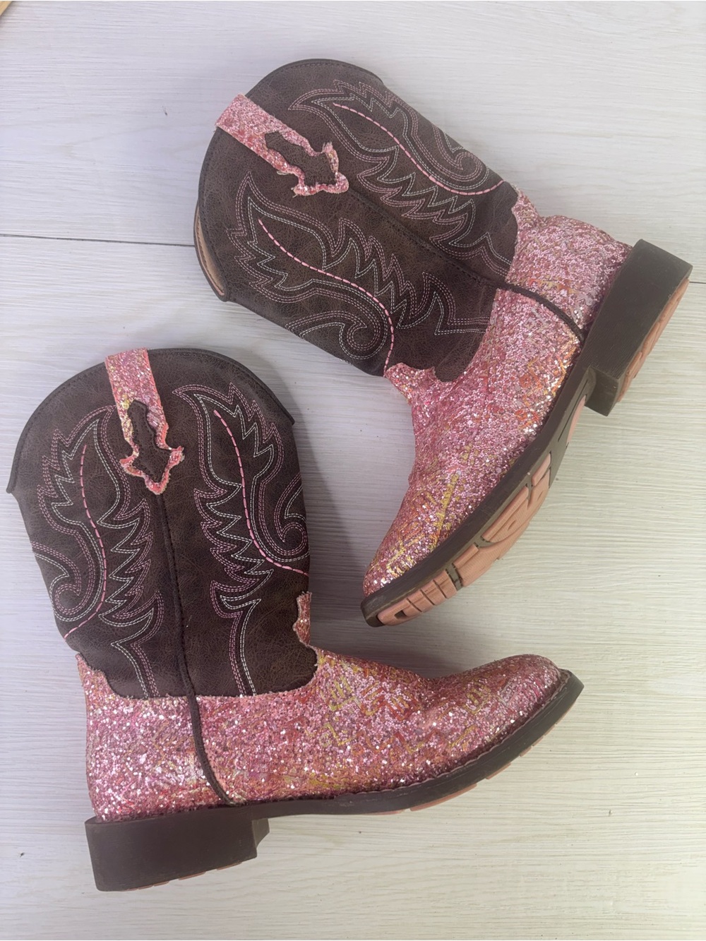 Roper little girls glitter pink southwest square toe western cowboy boots sz 3